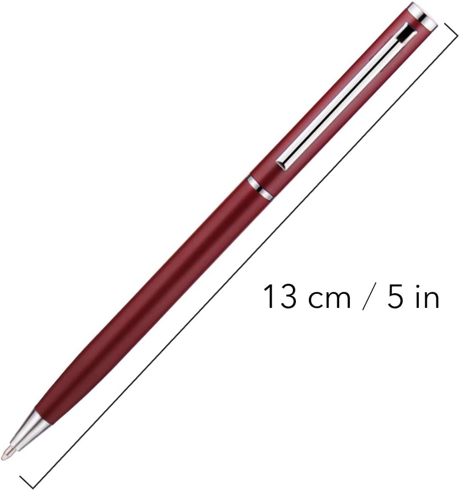 Slim Metallic Retractable Ballpoint Pens,Matte Burgundy,6 Pack-Black ink