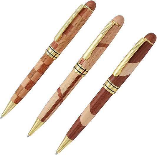 3 Pack Wooden Handcrafted Ballpoint Pens Set