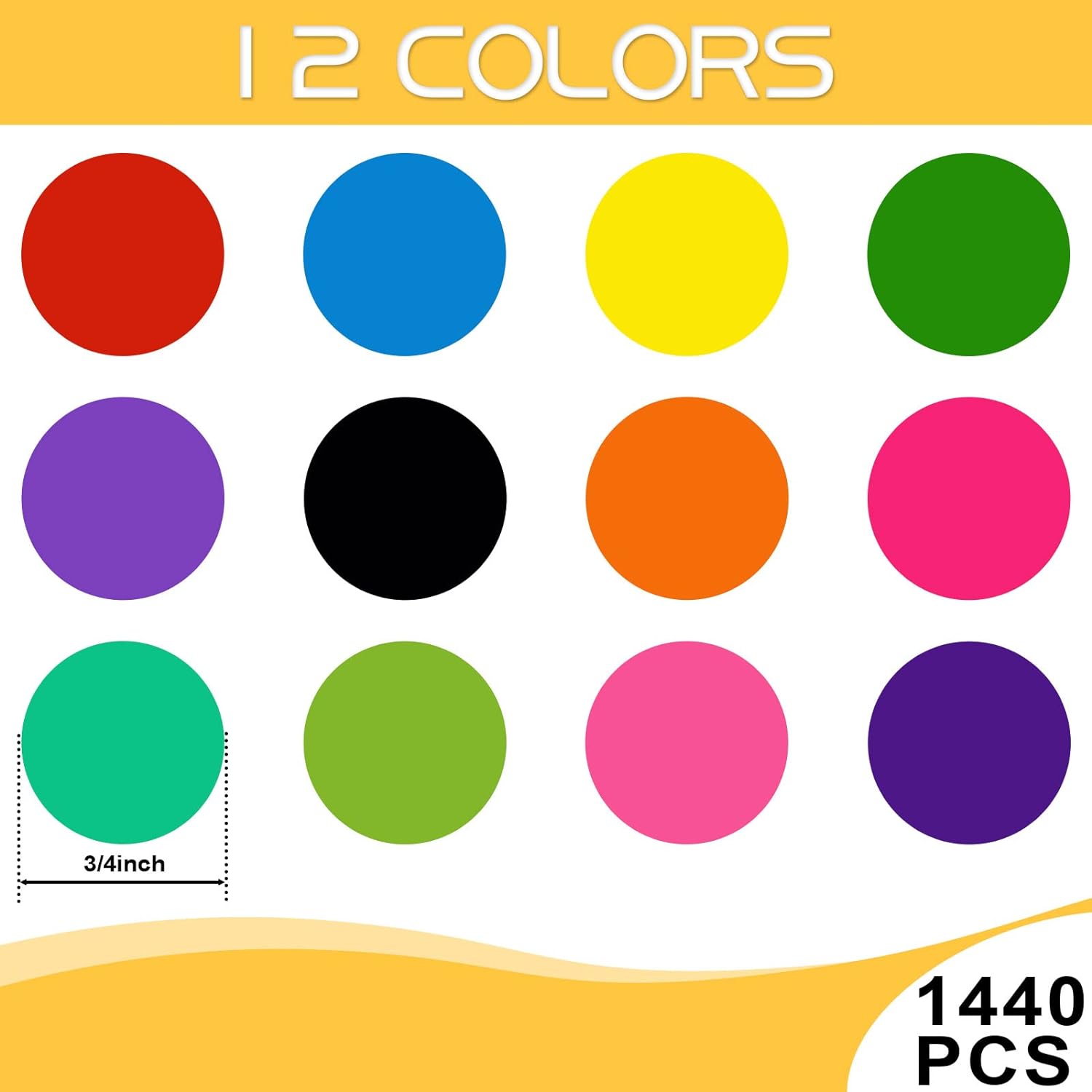 1440PCS 12 Colored Dot Stickers Labels 19mm