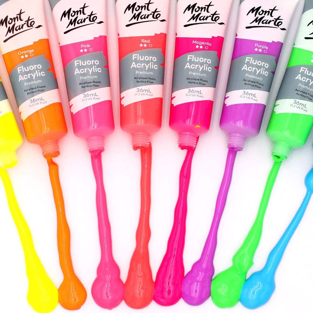 Mont Marte Fluoro Acrylic Paint Set,8 Colors,36ml Tube