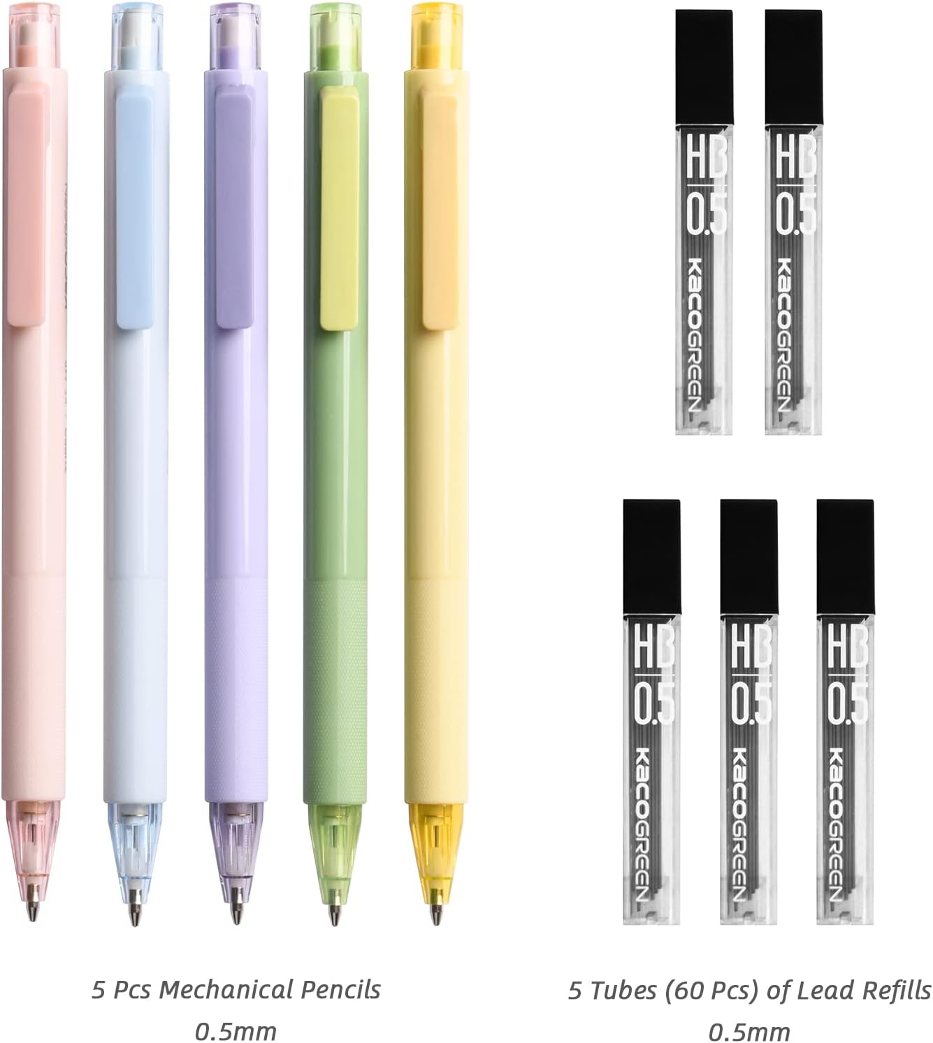 Kaco TURBO Mechanical Pencils with 5 Tube HB Lead Refills 5 Pack