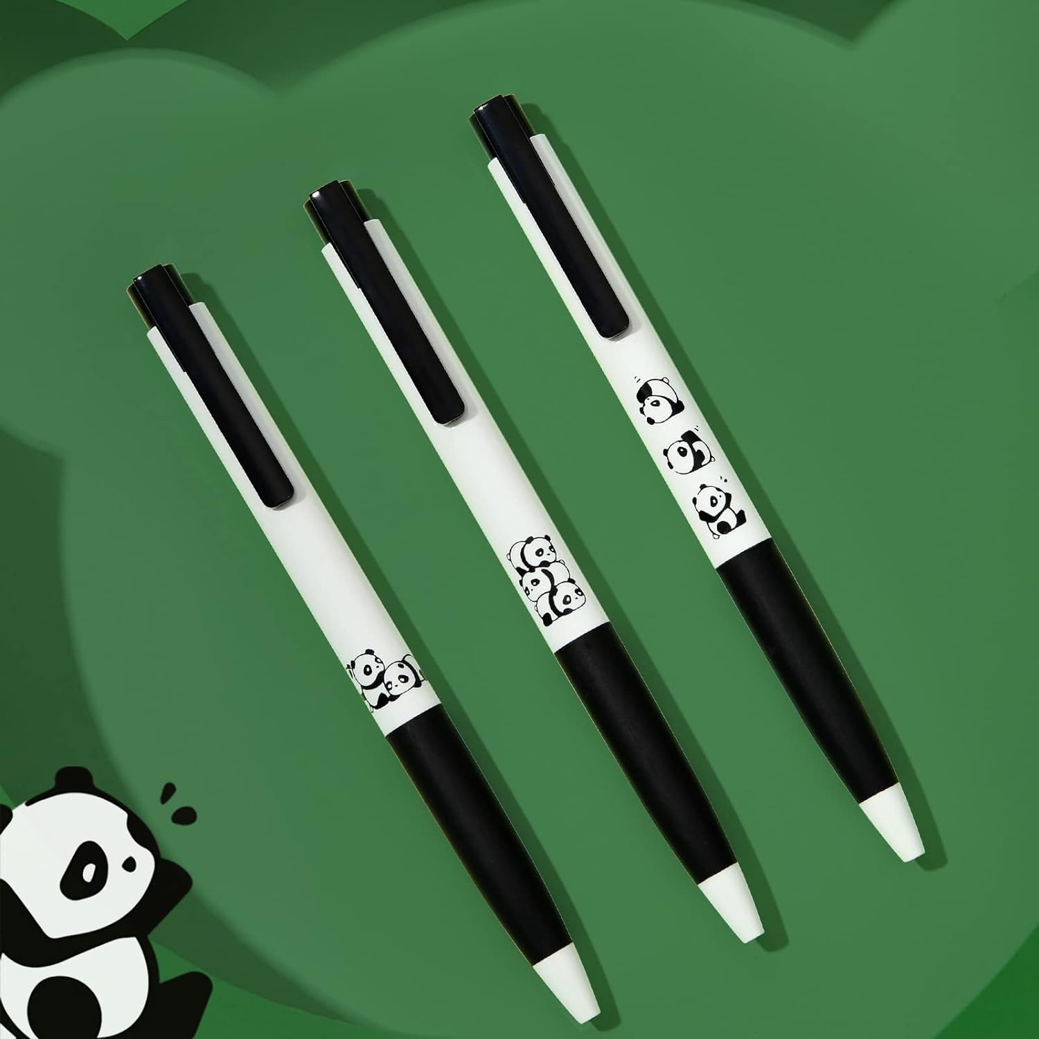 Kaco K7 Gel Ink Pens Cute Panda Black Ink 0.5mm Fine Point 3 Pack