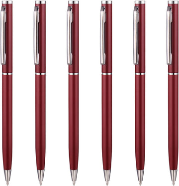 Slim Metallic Retractable Ballpoint Pens,Matte Burgundy,6 Pack-Black ink