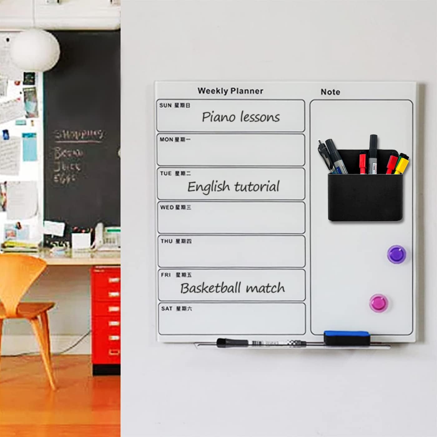 Magnetic Dry Erase Marker Pen Holder Black for Fridge Whiteboard