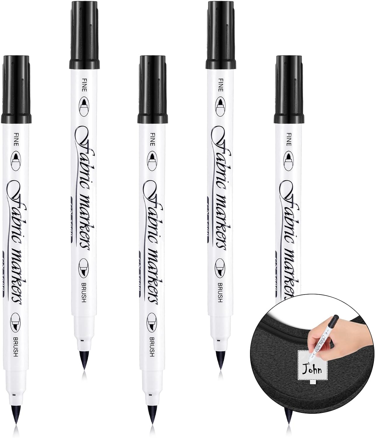 Guangna 6Pcs Fabric Markers Double Ended White Black Color