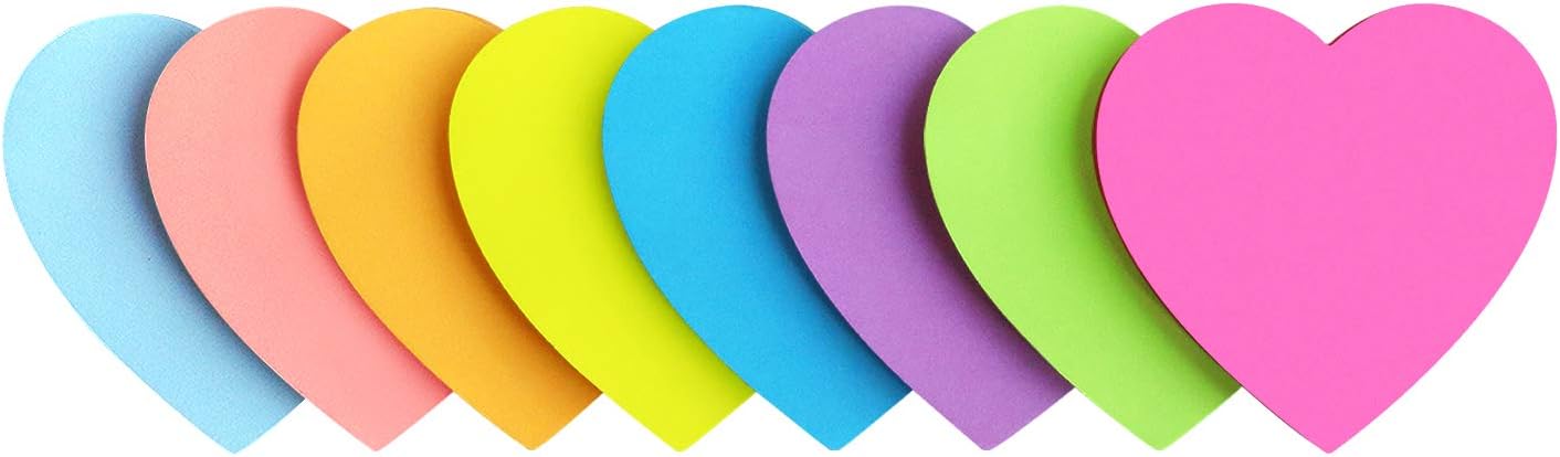 Heart Shape Sticky Notes 8 Color 75 Sheets/Pad