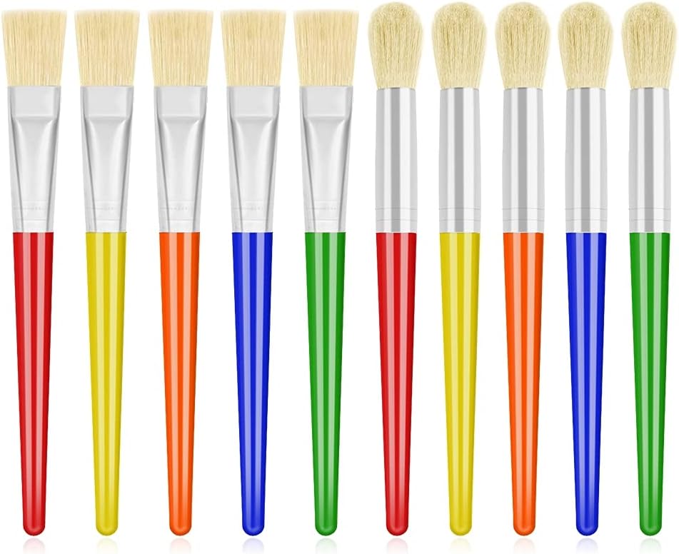 10Pcs Acrylic Paint Brushes for Preschool Kids,Round and Flat