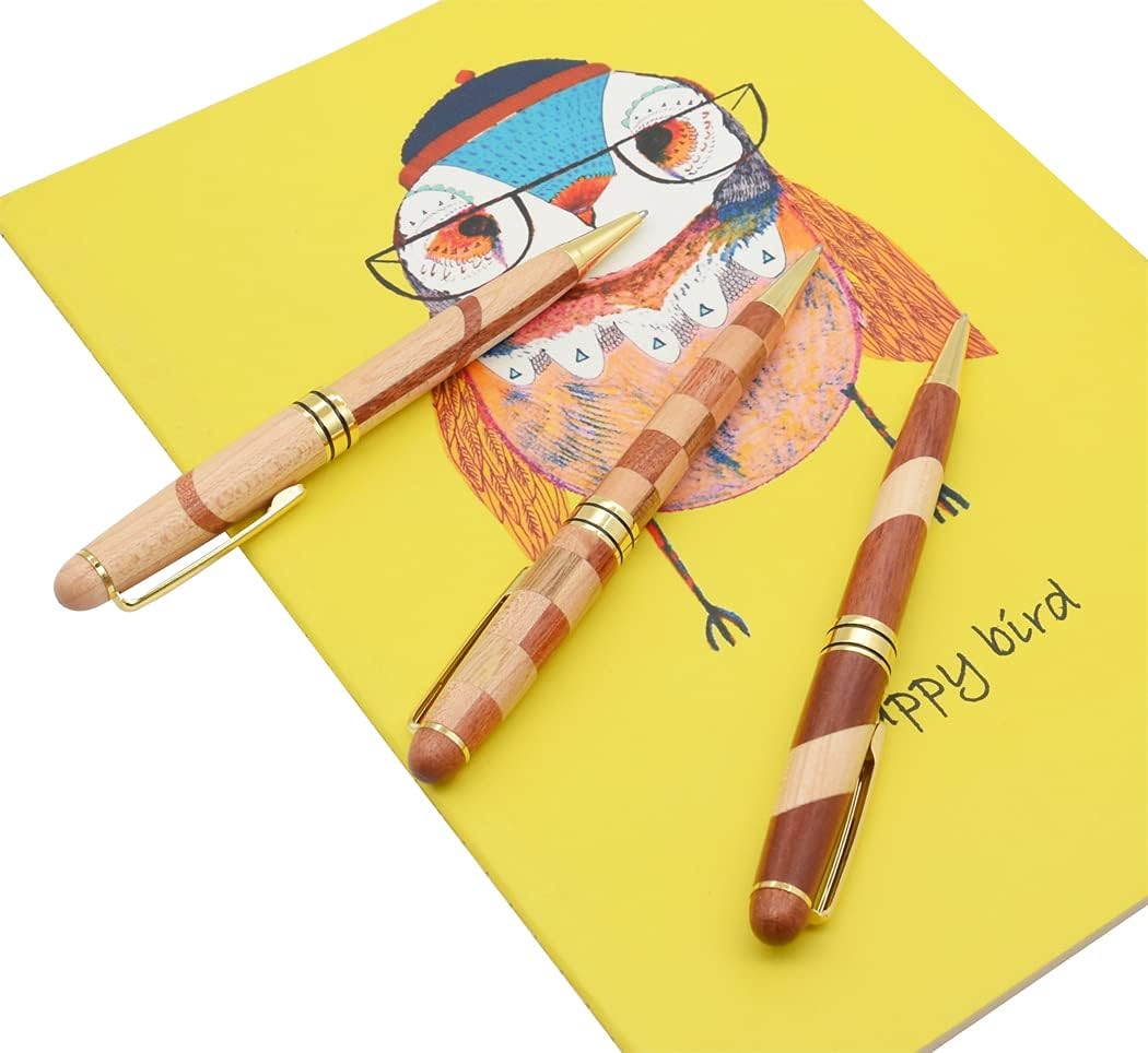 3 Pack Wooden Handcrafted Ballpoint Pens Set