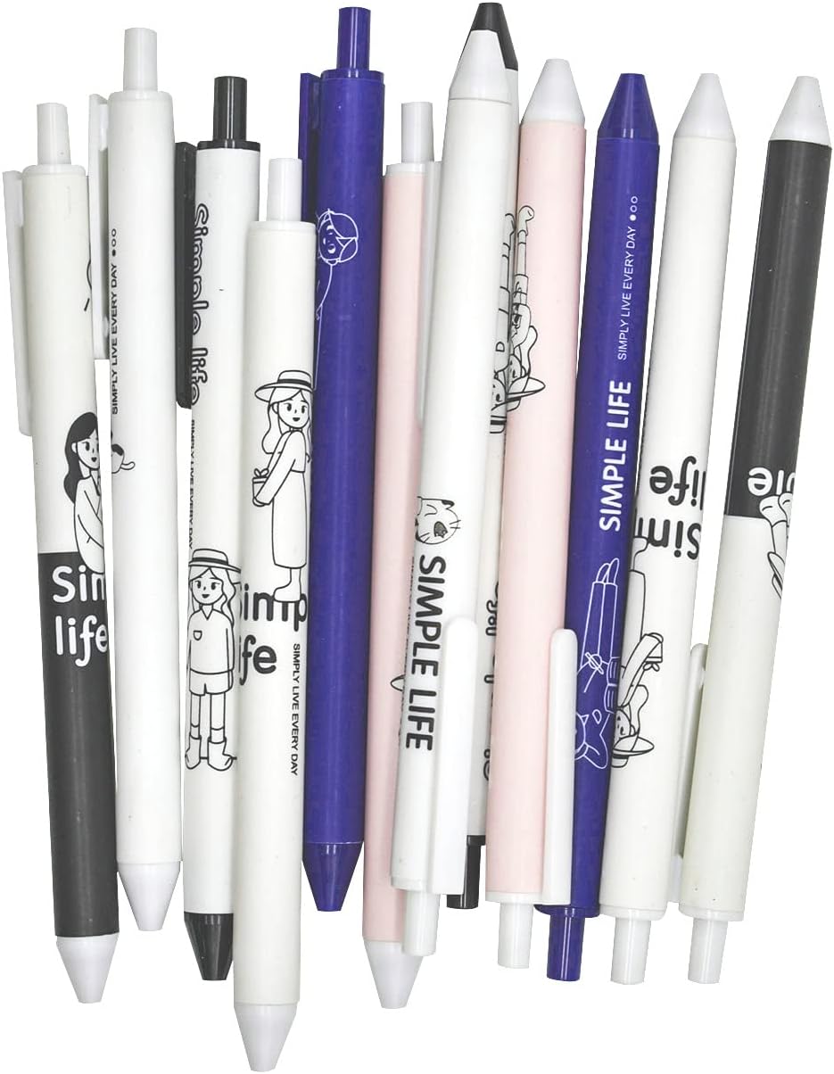 12PCS Retractable Abstract Characters Cute Girls Boys Print Gel Pens