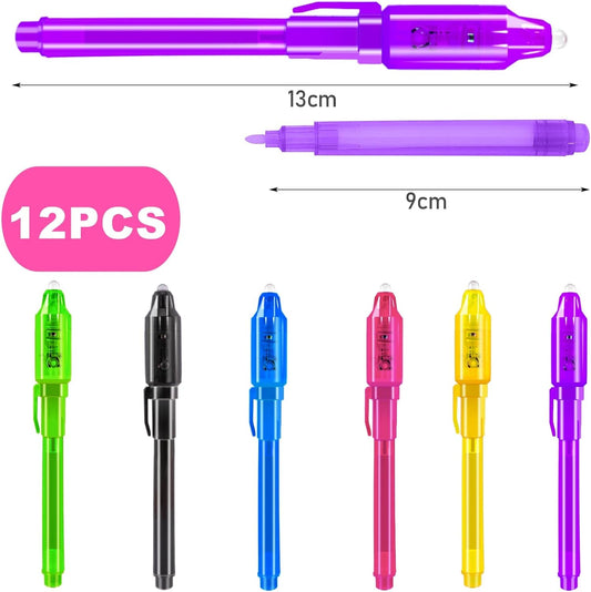 12PCS Invisible Ink Pen,Spy Pen with UV Light for Kids