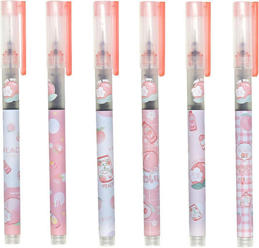 12PCS Peach Liquid Ink Juicy Fruit Quick Dry Rollerball Pens Black Ink