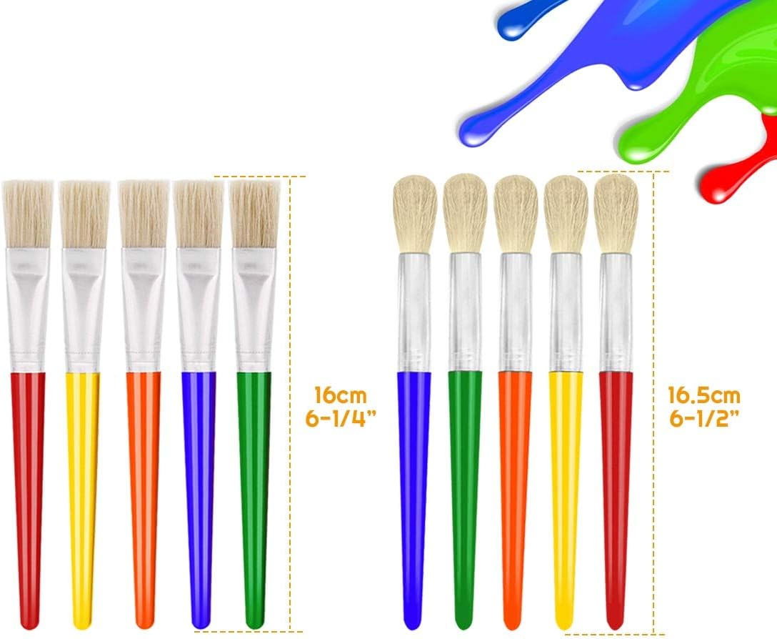 10Pcs Acrylic Paint Brushes for Preschool Kids,Round and Flat