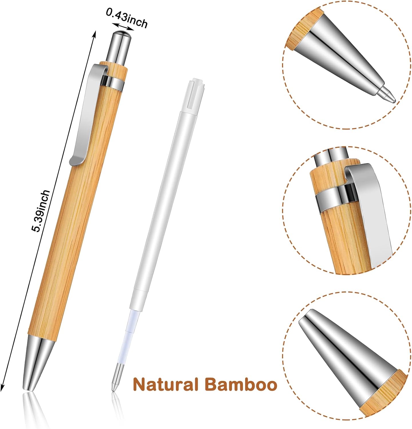 Bamboo Wooden Retractable Ballpoint Pen Black Ink 1 mm Pens 12/24/36 Pack