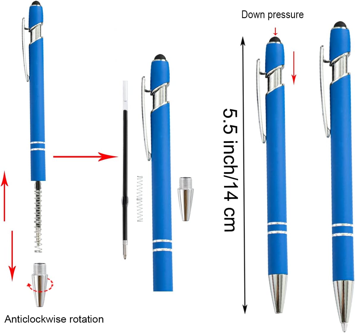 12 Pack Rainbow Rubberized Soft Touch Ballpoint Pen with Stylus Tip