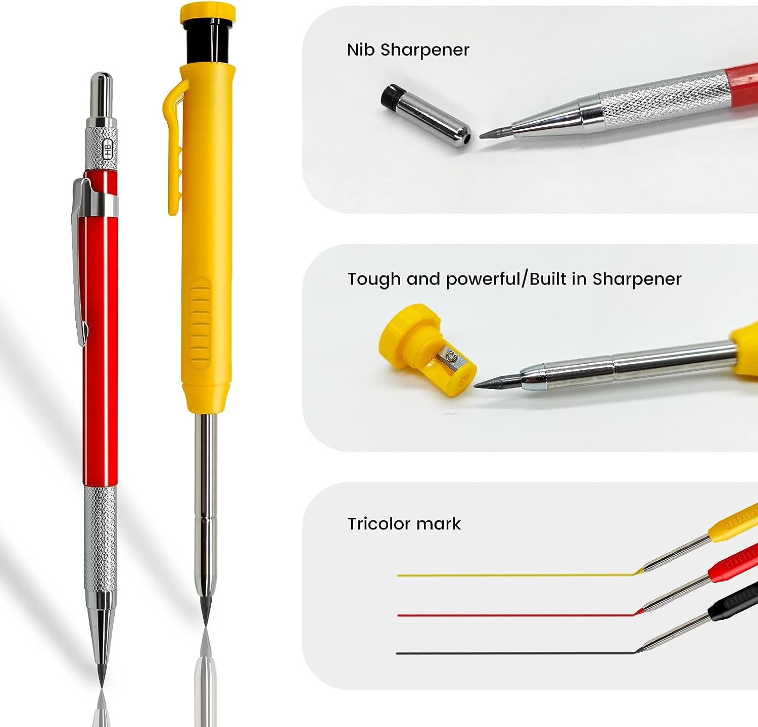 Mechanical Carpenter Pencils Set with 30 Marker Refills for Architect Construction