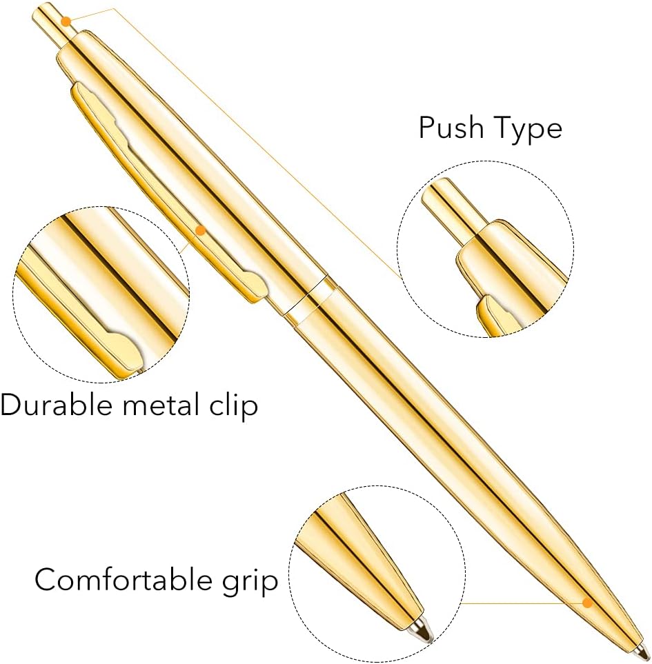 6 Pack Gold Click Ballpoint Pens - Black ink Medium Point