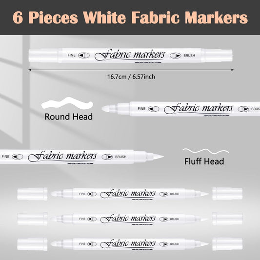 Guangna 6Pcs Fabric Markers Double Ended White Black Color