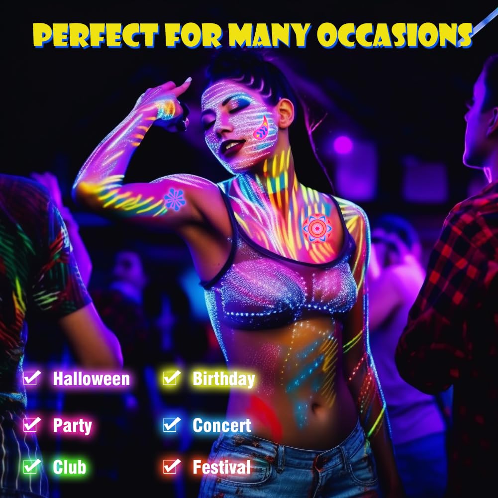 12Pcs Glow in The Black Light Dark Face Body Paint