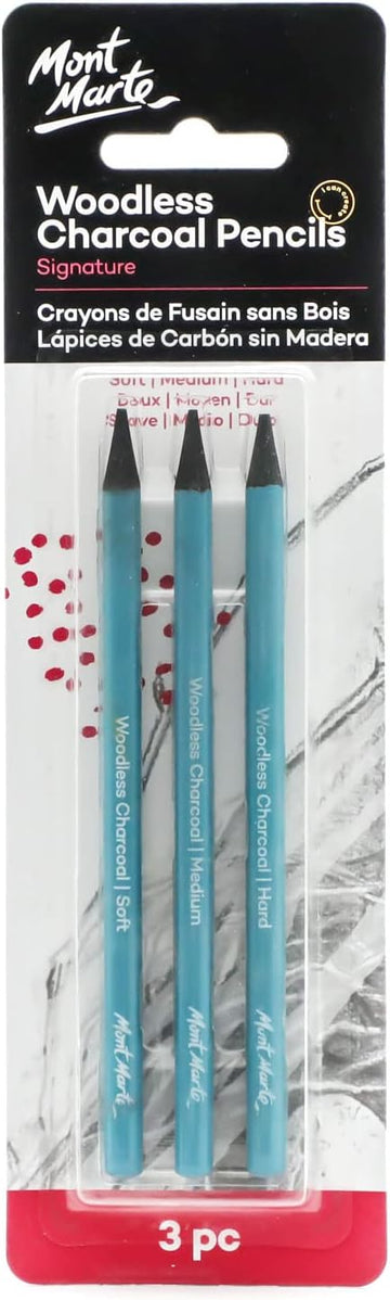 Mont Marte Woodless Charcoal Pencils,3 Piece,Soft,Medium and Hard