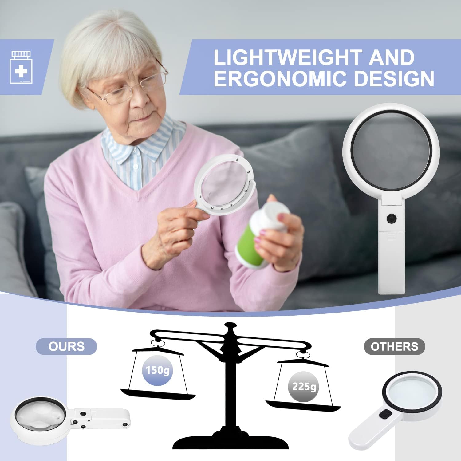 10X Magnifying Glass 8 LED Lighted Desktop Magnifier for Reading,Craft