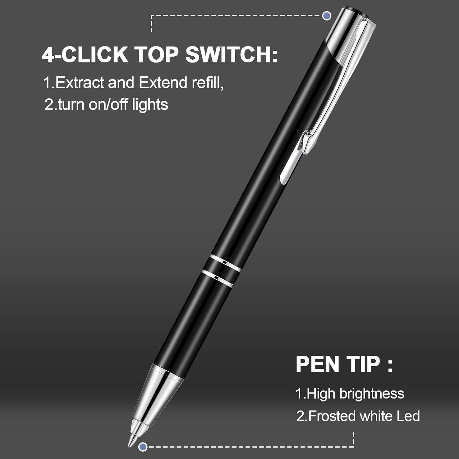 4 Pack Ballpoint Pens with LED Light for Writing in the Dark