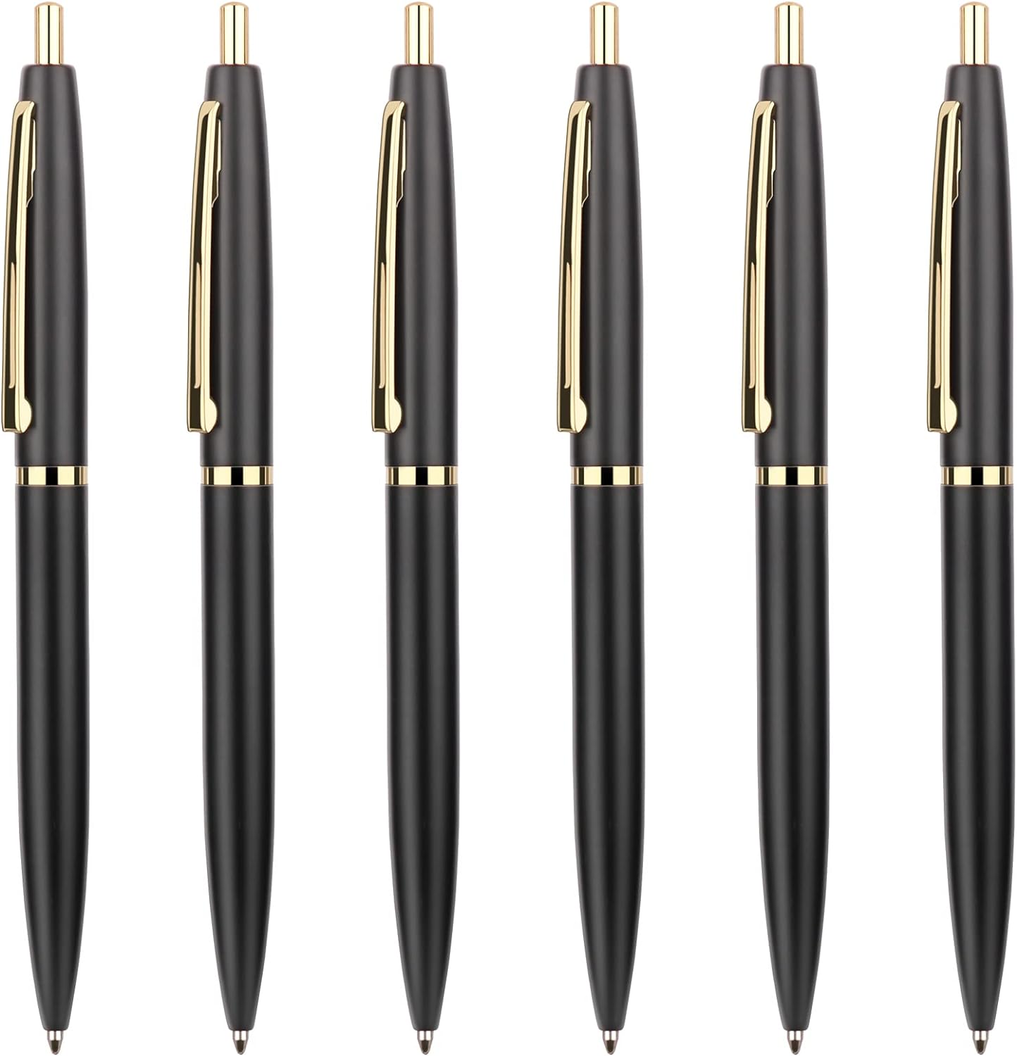 6 Pack Gold Click Ballpoint Pens - Black ink Medium Point