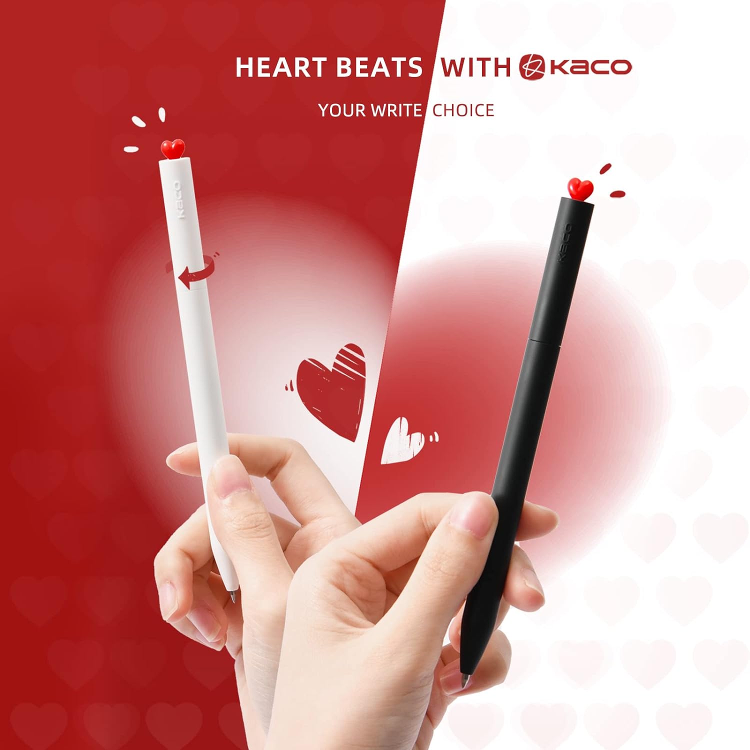 Kaco FIRST Heart Gel Ink Pens with Extra 4 Black Refills Set