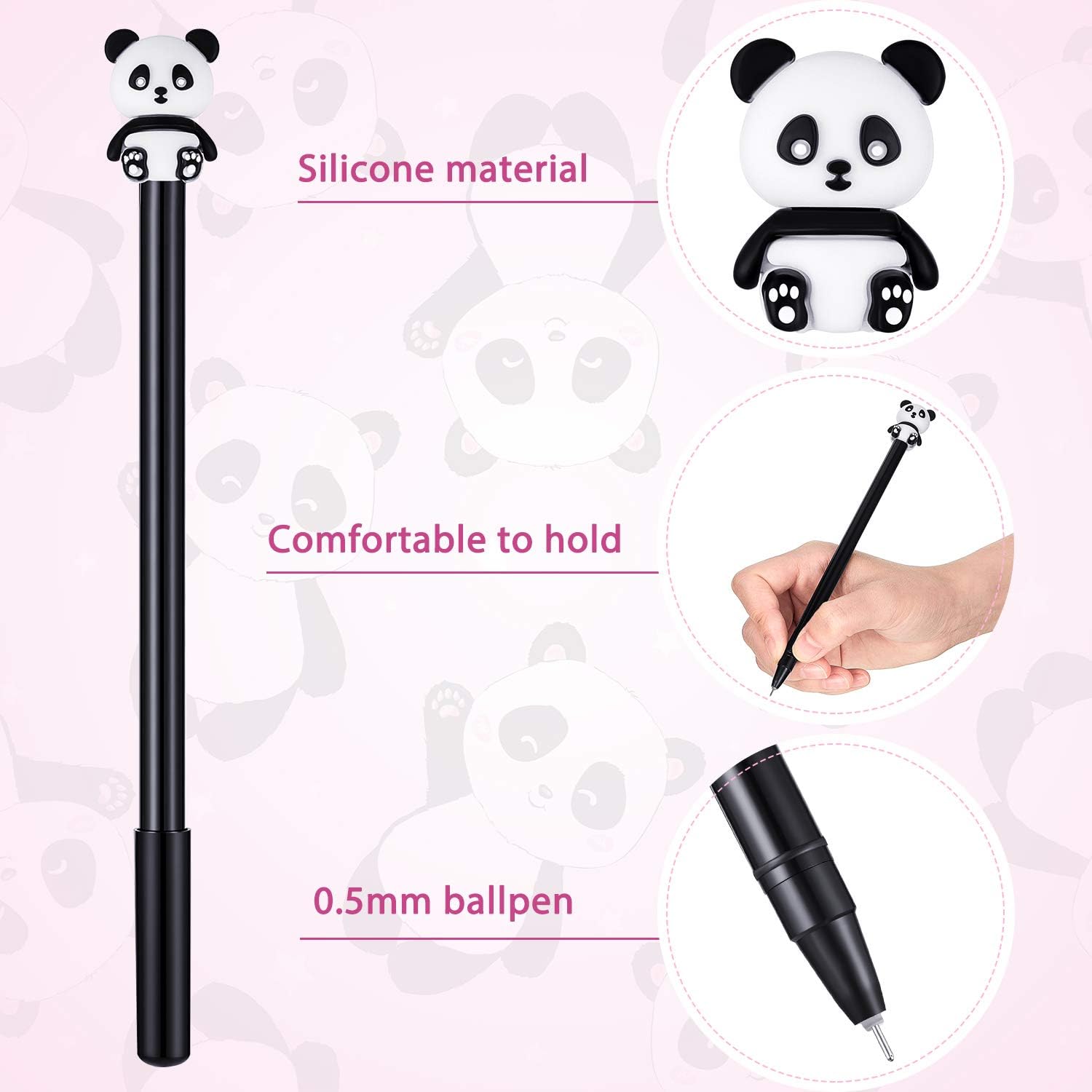 20Pcs Back to School Cute Panda 0.5 mm Black Gel Ink Pens