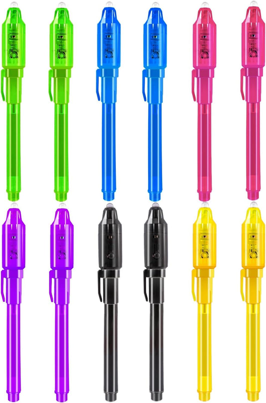 12PCS Invisible Ink Pen,Spy Pen with UV Light for Kids