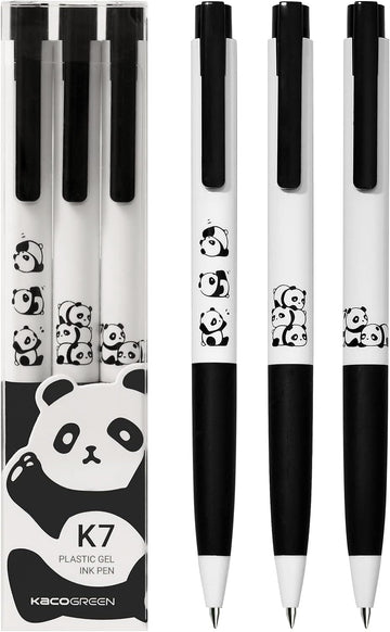 Kaco K7 Gel Ink Pens Cute Panda Black Ink 0.5mm Fine Point 3 Pack