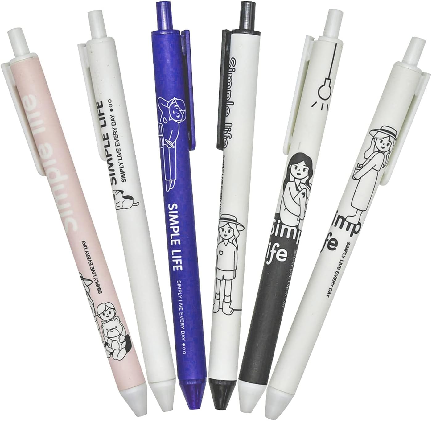 12PCS Retractable Abstract Characters Cute Girls Boys Print Gel Pens