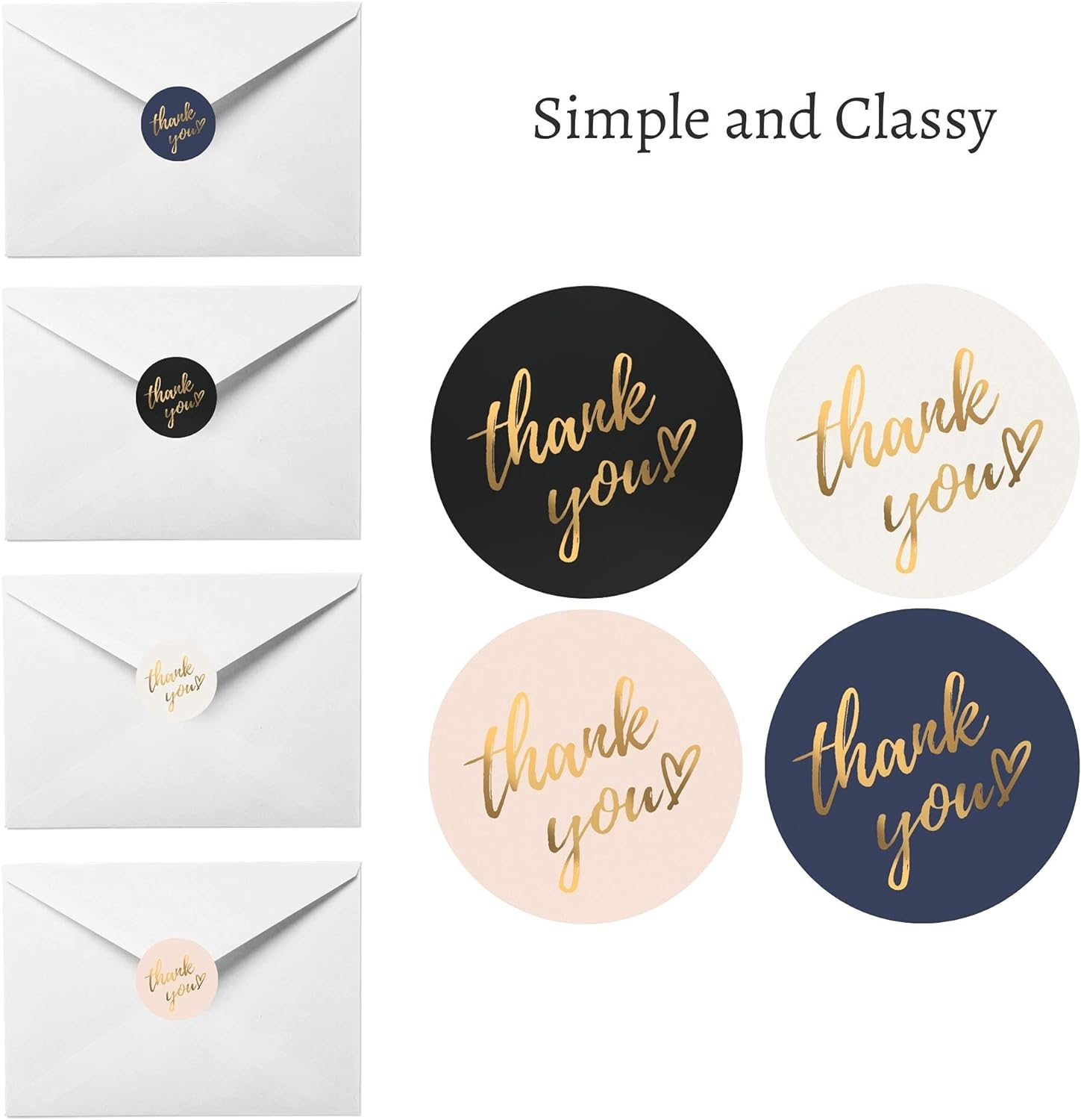 Thank You Stickers Roll 500 Labels 1.5 inch 4 Classic Colors with Gold Foil Design