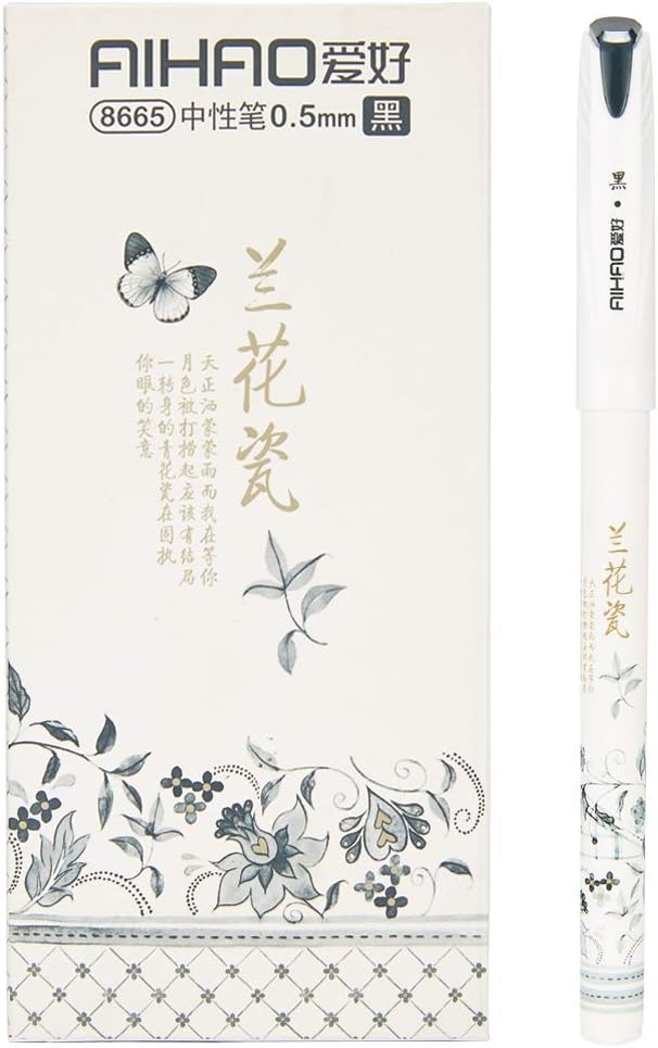 AIHAO Orchid Porcelain Pattern Gel Ink Pens 0.5mm Fine Point 12 pack