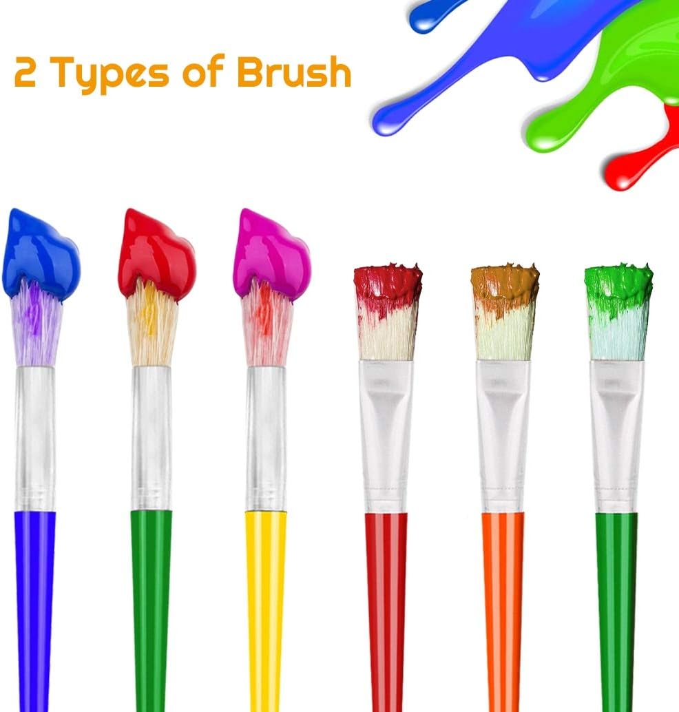 10Pcs Acrylic Paint Brushes for Preschool Kids,Round and Flat