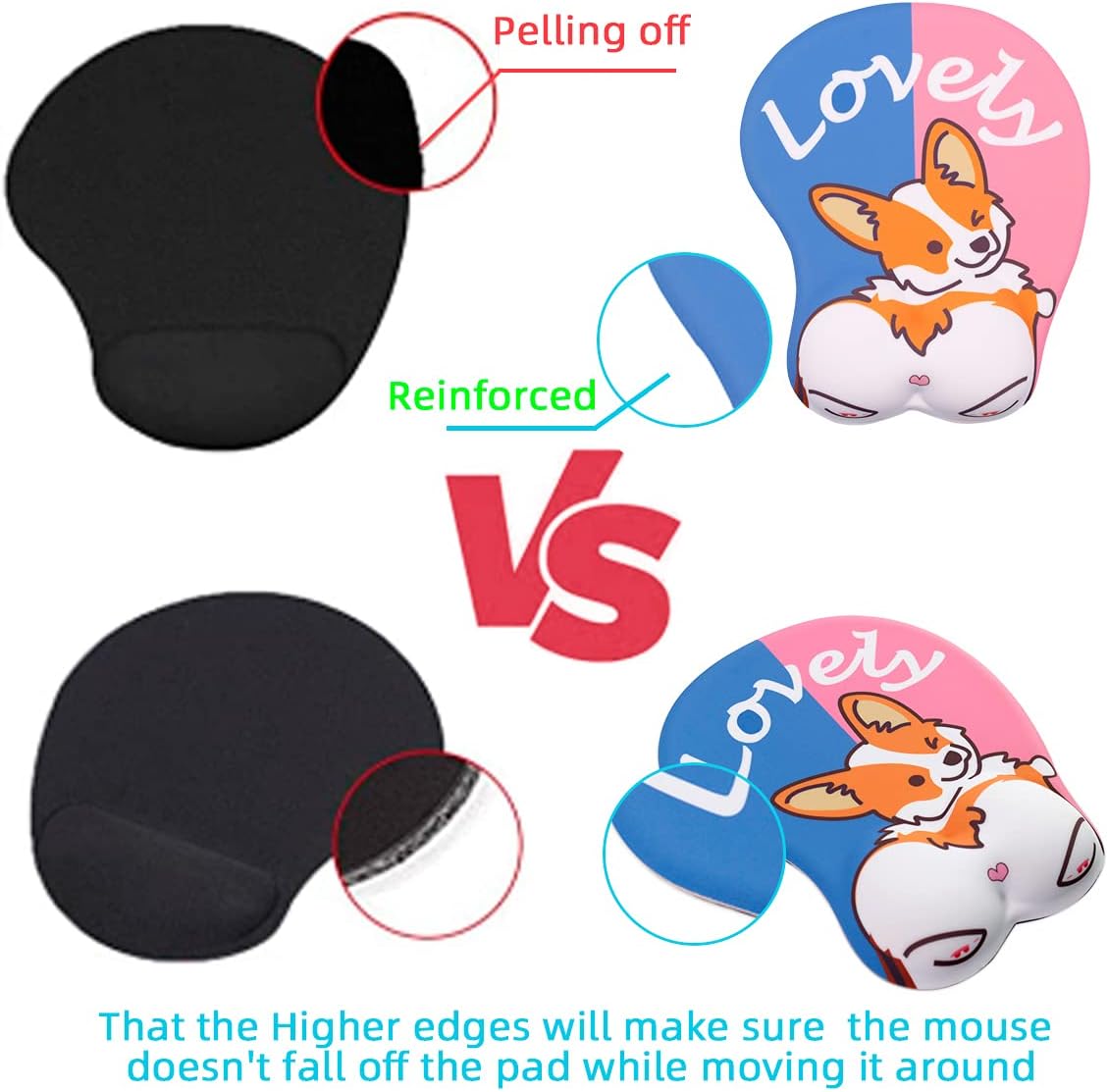 Lovely Corgi 3D Mouse Pad with Wrist Rest Support,Non-Slip Silicone