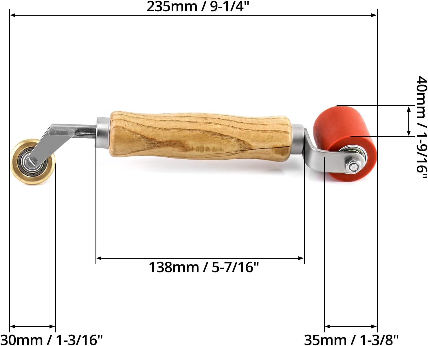 QWORK Seam Roller, 40mm Silicone Seam Roller with 6mm Brass Detail Penny Roller, Smoothing Seam Roller Tool for PVC/TPO/EPDM Single Ply Roofing Tape