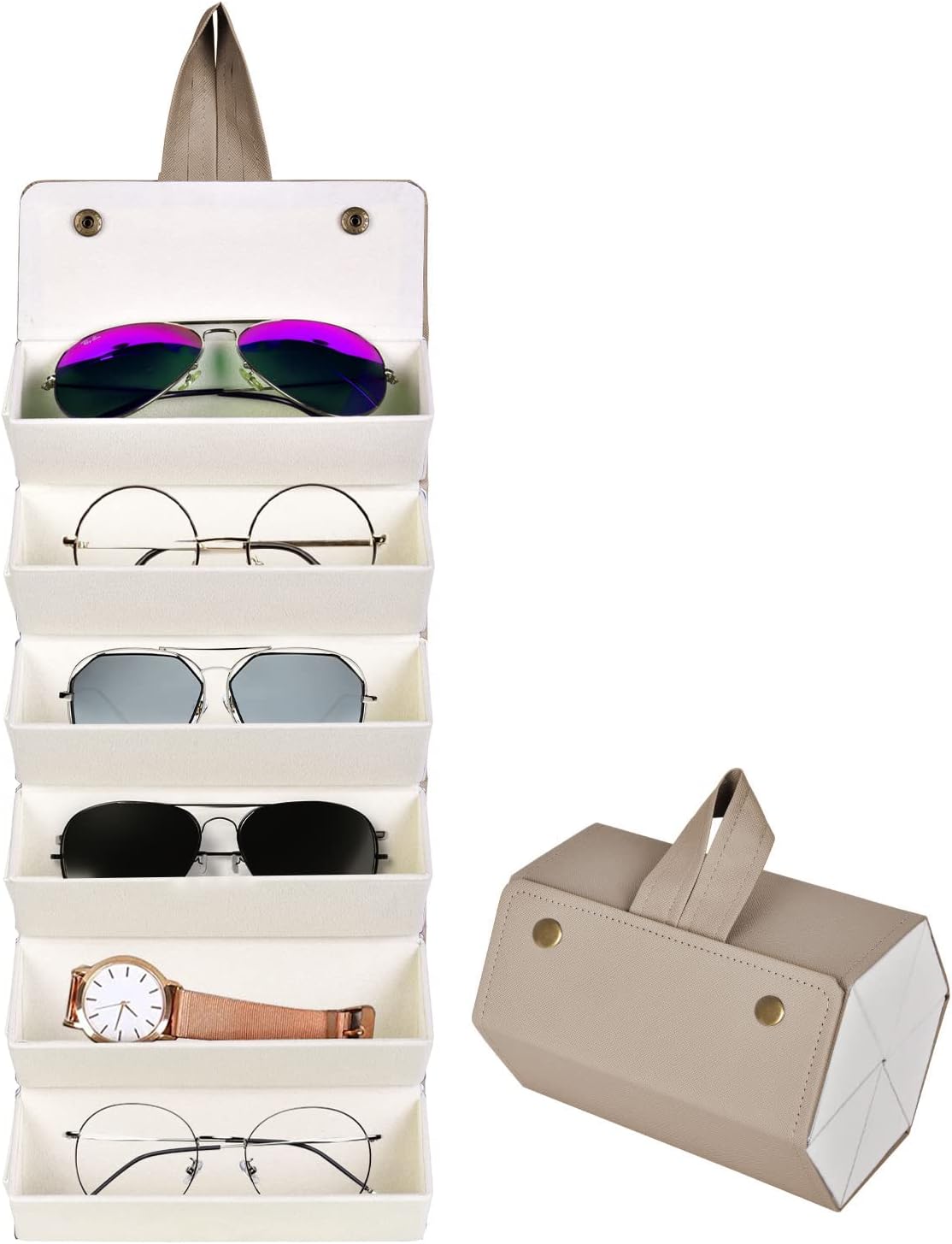 PU Leather Foldable Sunglasses Organizer Box Eyeglass Holder