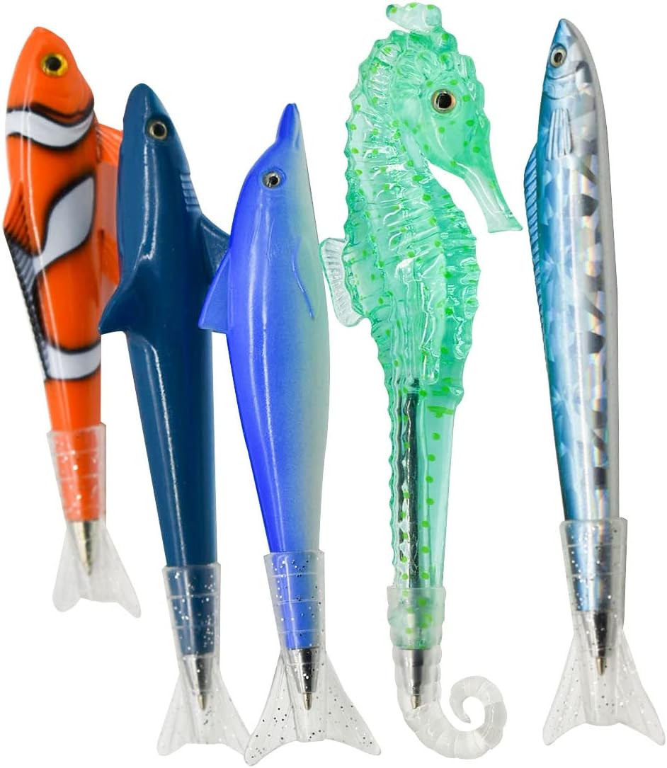 5PCS Clownfish Shark Sea Horse Dolphin Pens Sea Animal Ballpoint Pens