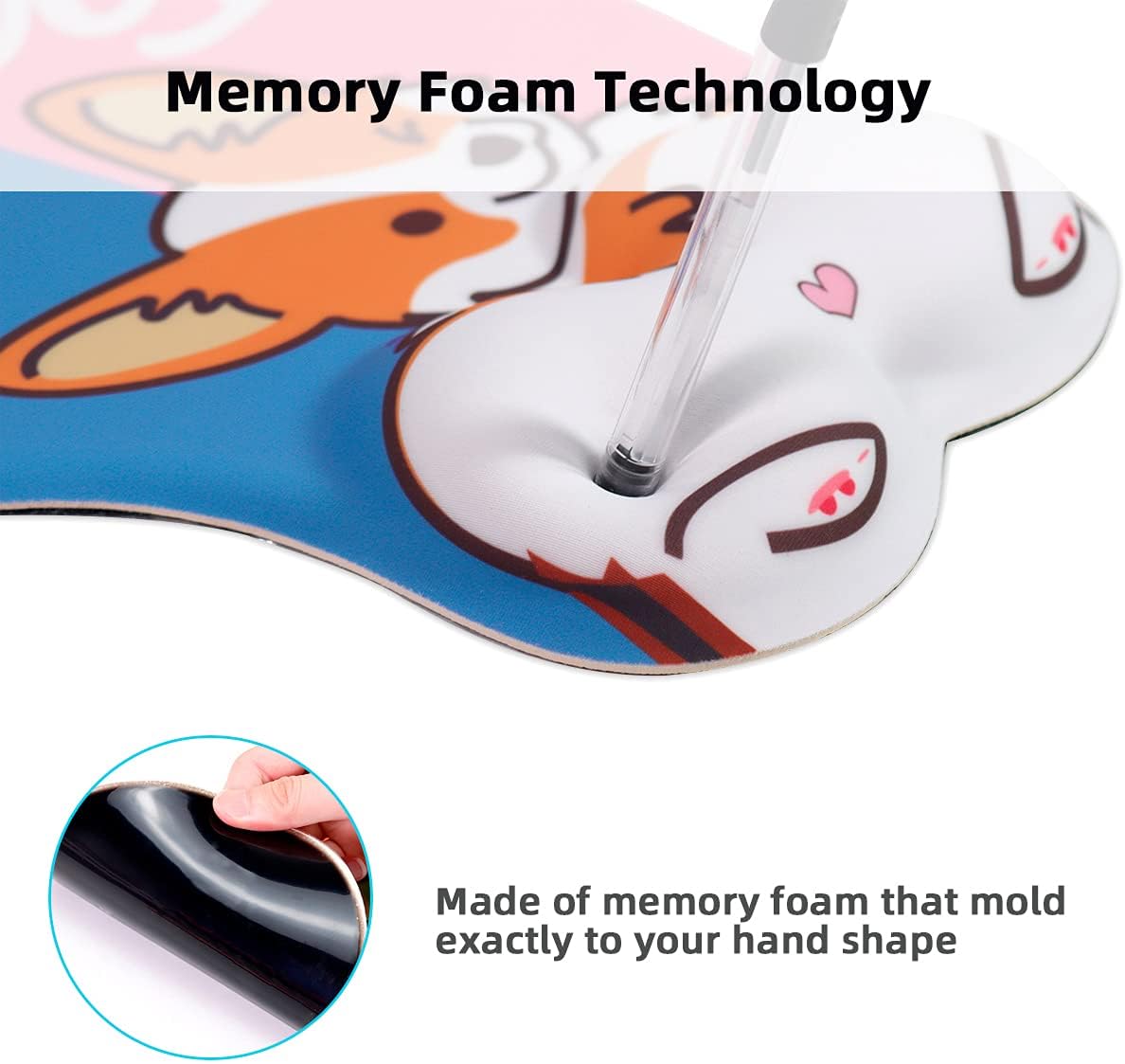 Lovely Corgi 3D Mouse Pad with Wrist Rest Support,Non-Slip Silicone