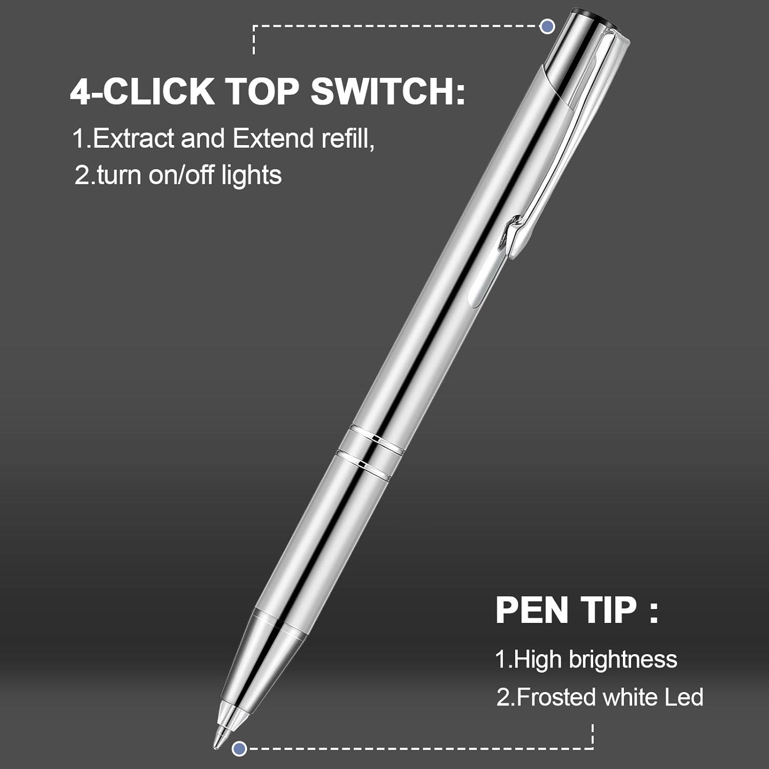 4 Pack Ballpoint Pens with LED Light for Writing in the Dark