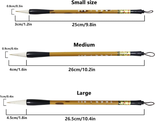 3 Size Bomboo Chinese Writing Calligraphy Brushes Set