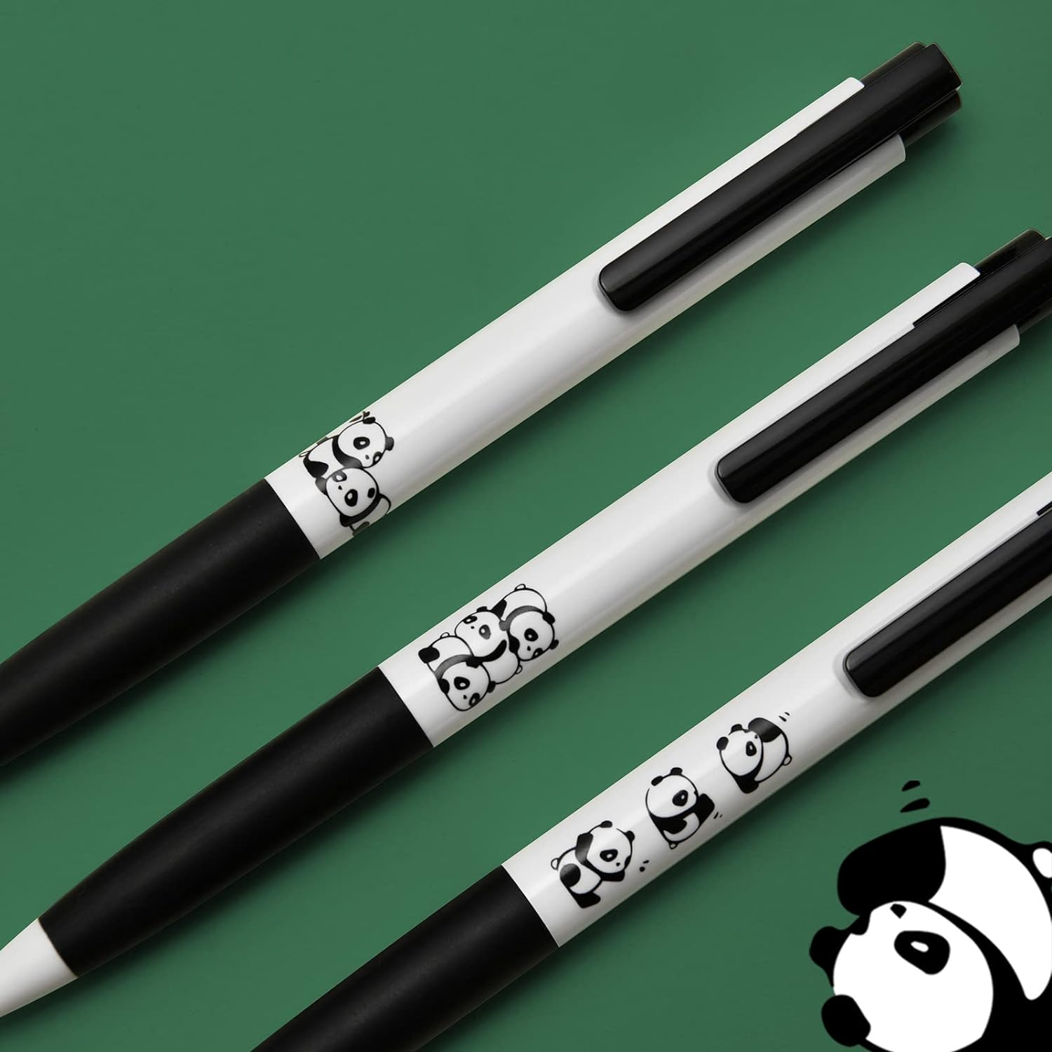 Kaco K7 Gel Ink Pens Cute Panda Black Ink 0.5mm Fine Point 3 Pack