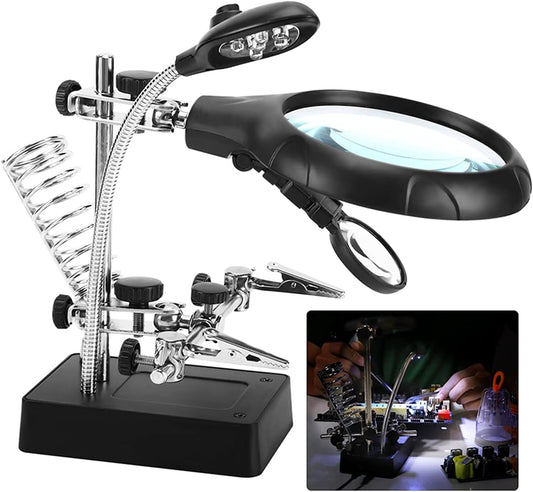 Desktop Magnifying Glass Soldering Station,LED Light Magnifier