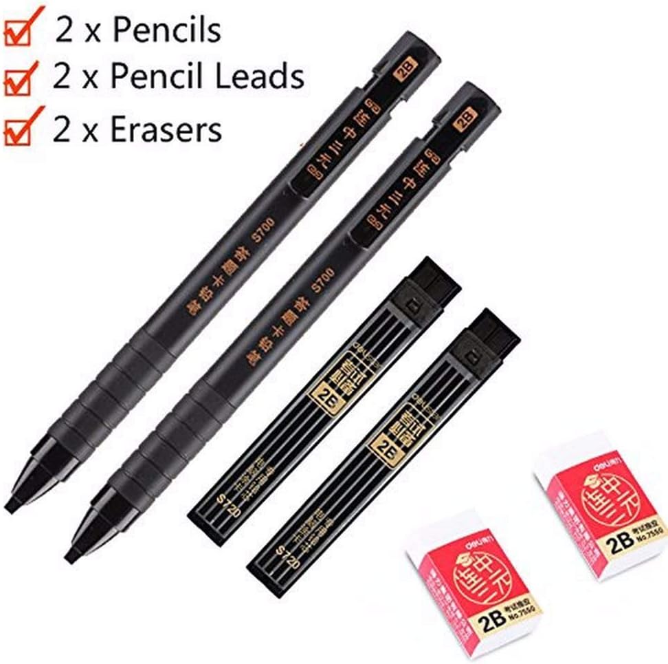 DELI S320 Mechanical Pencil Set with Lead Refill and Eraser 2 Pack