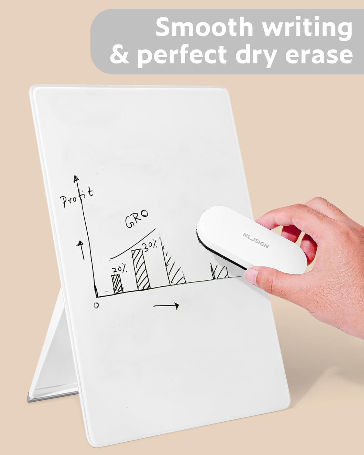 DELI NS125 Glass Desktop Whiteboard with Stand Storage Design