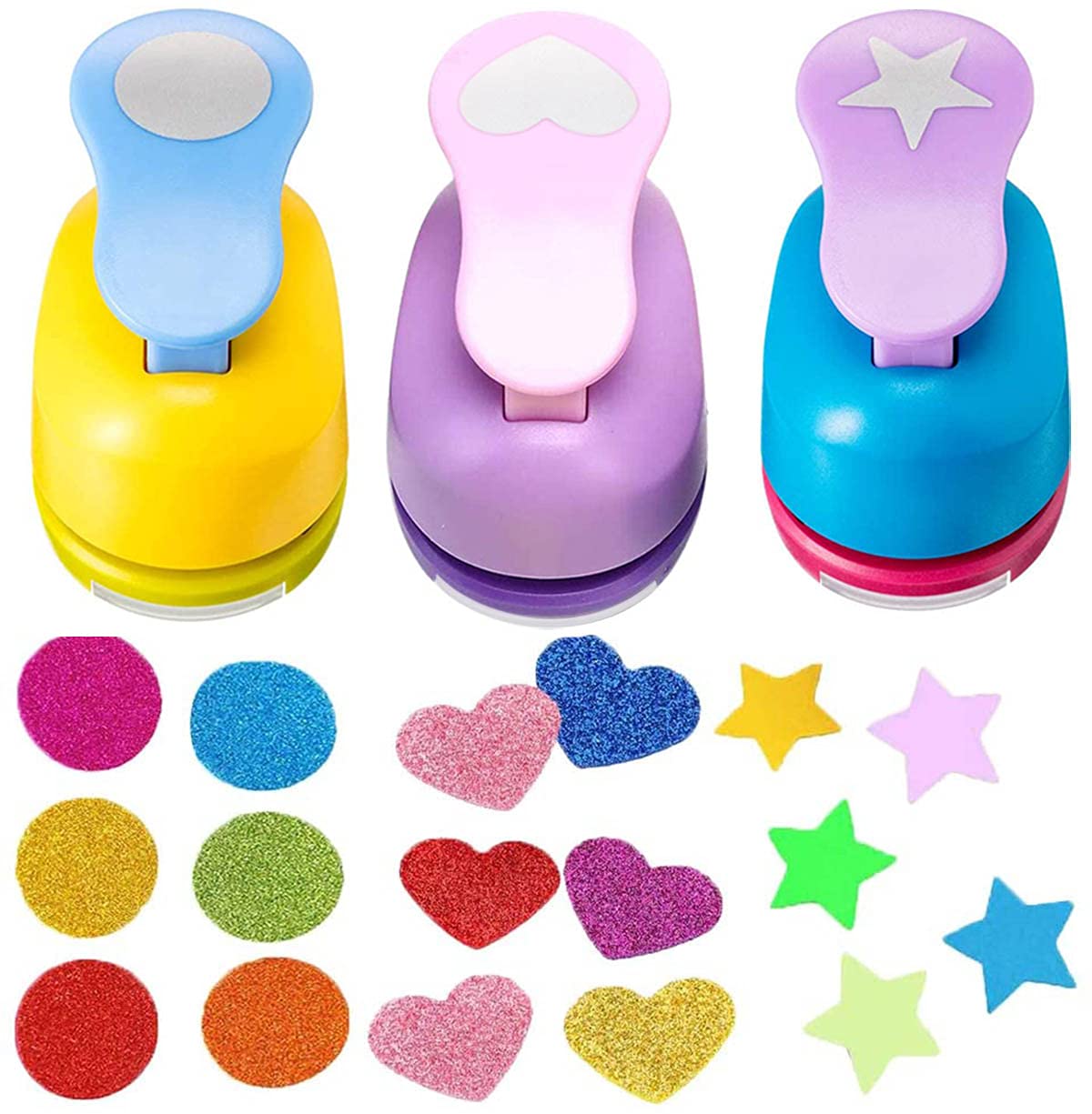 3Pcs 1 Inch Paper Punches with Heart,Star,Circle Craft Hole Shapes
