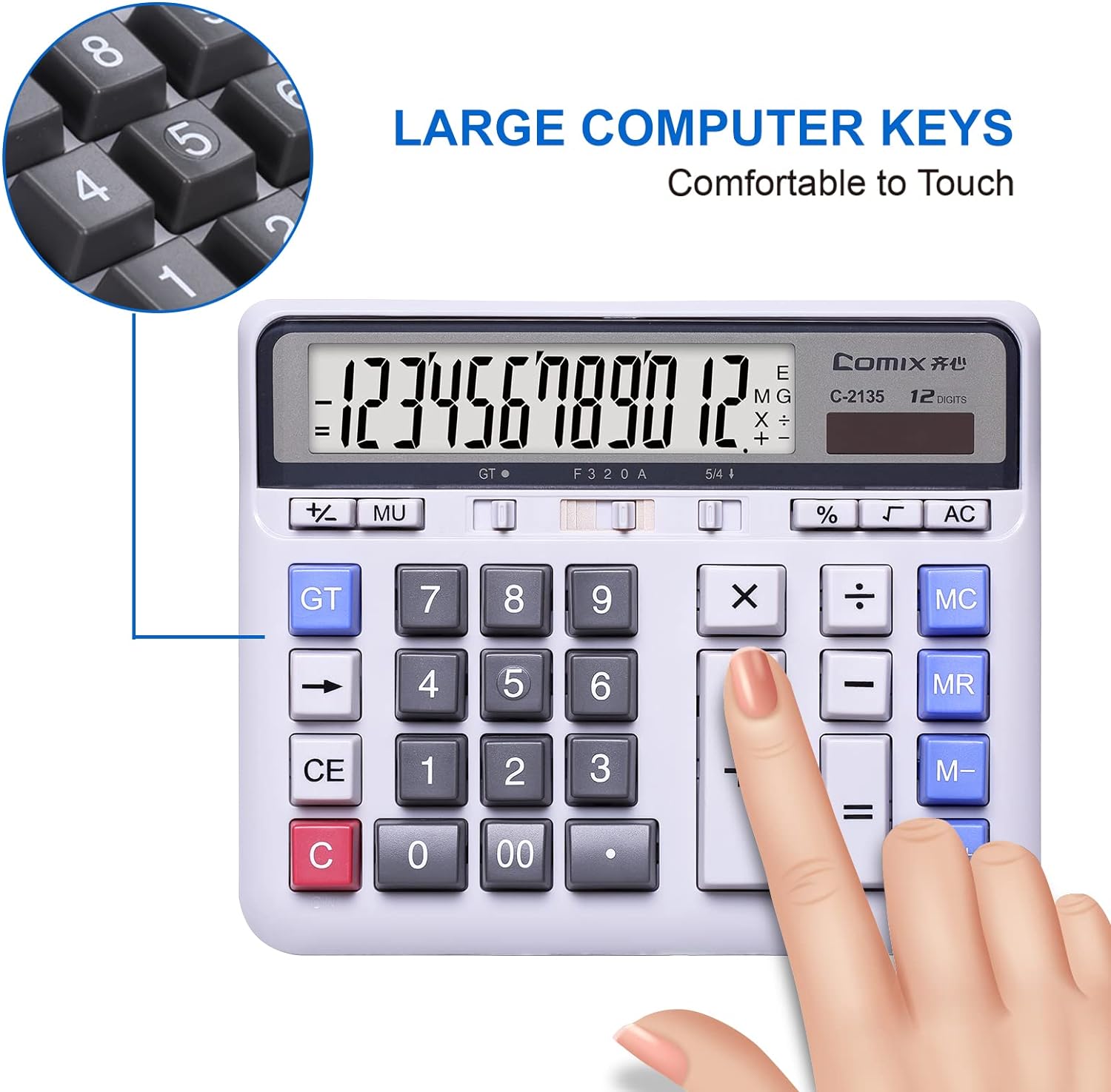 Comix C-2135 Desktop Calculator Solar Battery Dual Power with 12-Digit