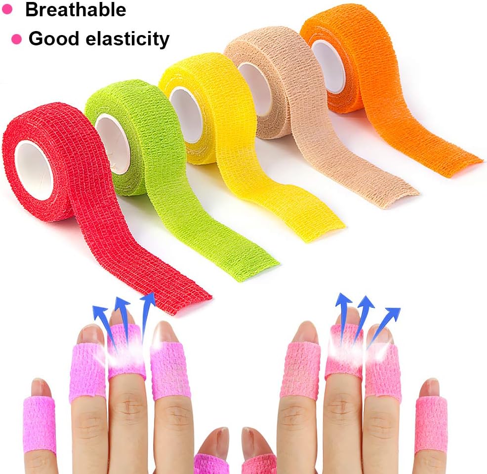 12 Colors Self Adhesive Bandage Wrap for Finger Nail Protector,2.5cm x 4.5m / 1" x 5yd