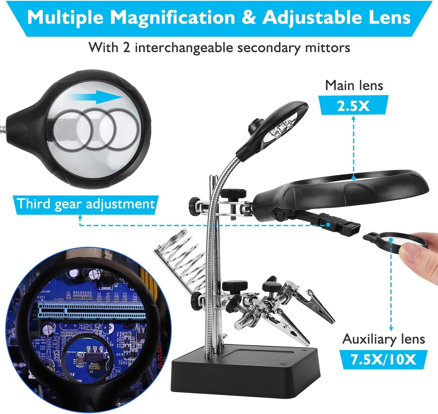 Desktop Magnifying Glass Soldering Station,LED Light Magnifier