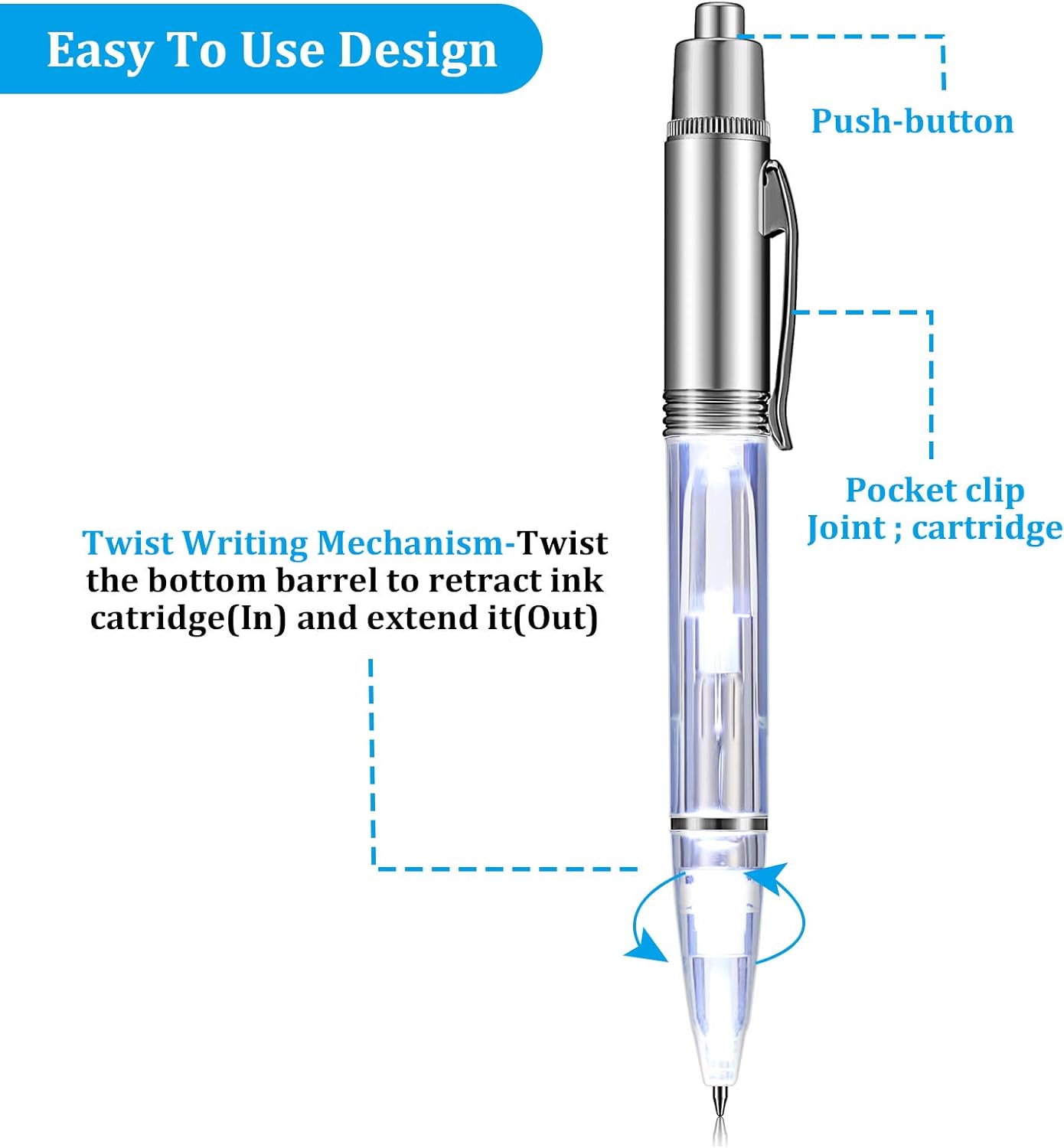 16Pcs LED Penlight Light-up Ballpoint Pens for Night Writing Rainbow